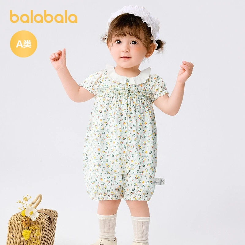 巴拉巴拉婴儿包屁衣女童爬服夏装甜美萌纯棉宝宝新生儿哈衣外出服