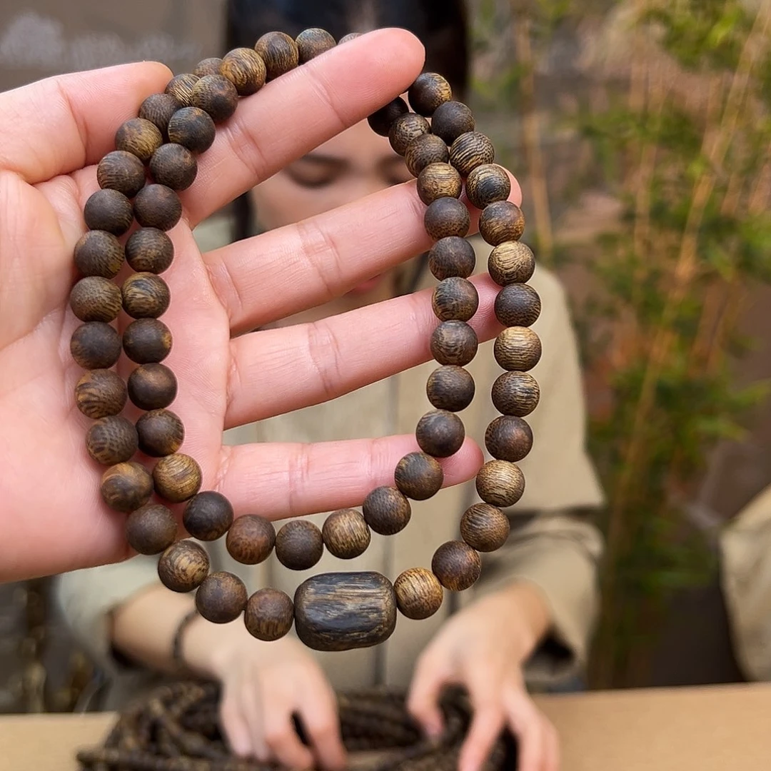 手串沉香莺歌绿奇楠透顶绿圆珠多圈一条0.9