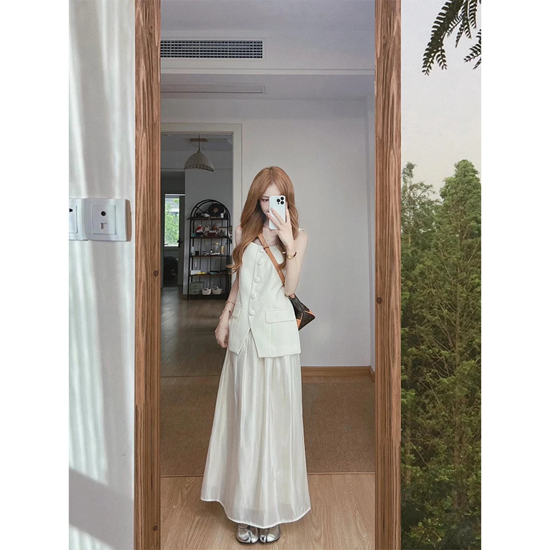 御姐气质白色衬衫套装女夏季新款时尚设计感宽松百搭半身裙两件套