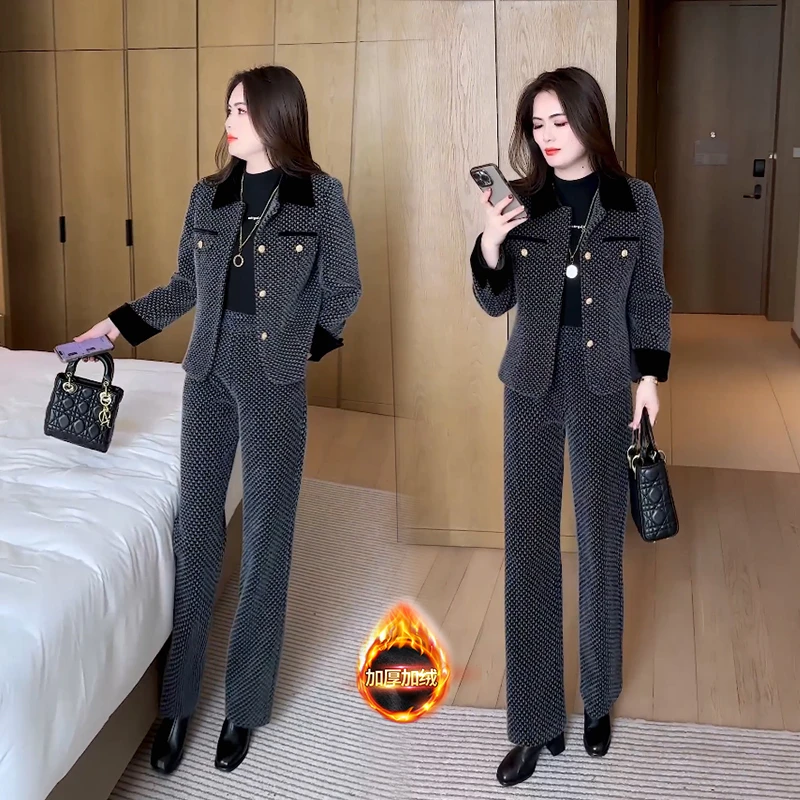 职业秋装套装2025新款今年流行加棉加厚时尚洋气质春秋女装两件套