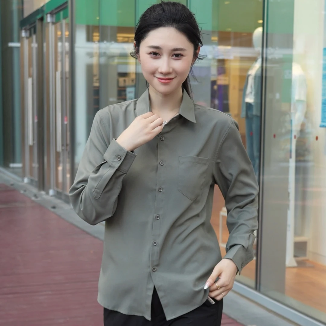 2025秋季男士新款长袖衬衫休闲时尚百搭衬衣男装潮流纯色修身男