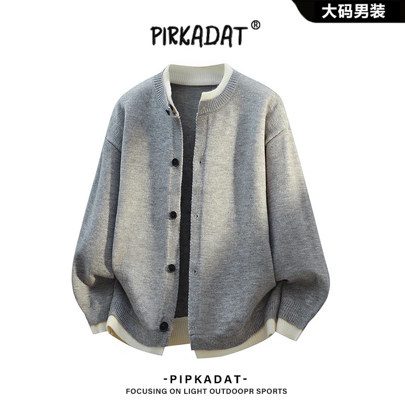 Pirkadat秋季新款假两件圆领针织开衫外套男时尚简约休闲宽松外套