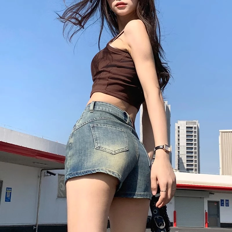 美式辣妹包臀牛仔短裤女夏季2025年新款高腰显瘦百搭a字超短热裤
