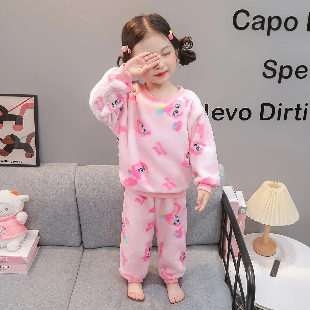 女童睡衣秋冬季女孩法兰绒套装宝宝加厚保暖珊瑚绒冬款儿童家居服