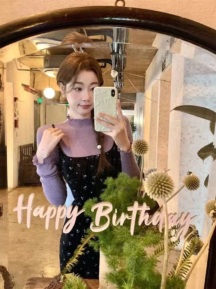 韩系吊带连衣裙高领小衫女秋冬收腰显瘦长裙子两件套9688/9689