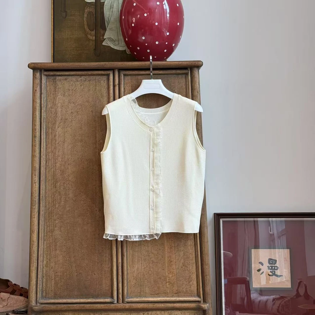 MYL 2025夏季新品人造丝锦纶混纺蕾丝边无袖针织衫木耳边针织背心