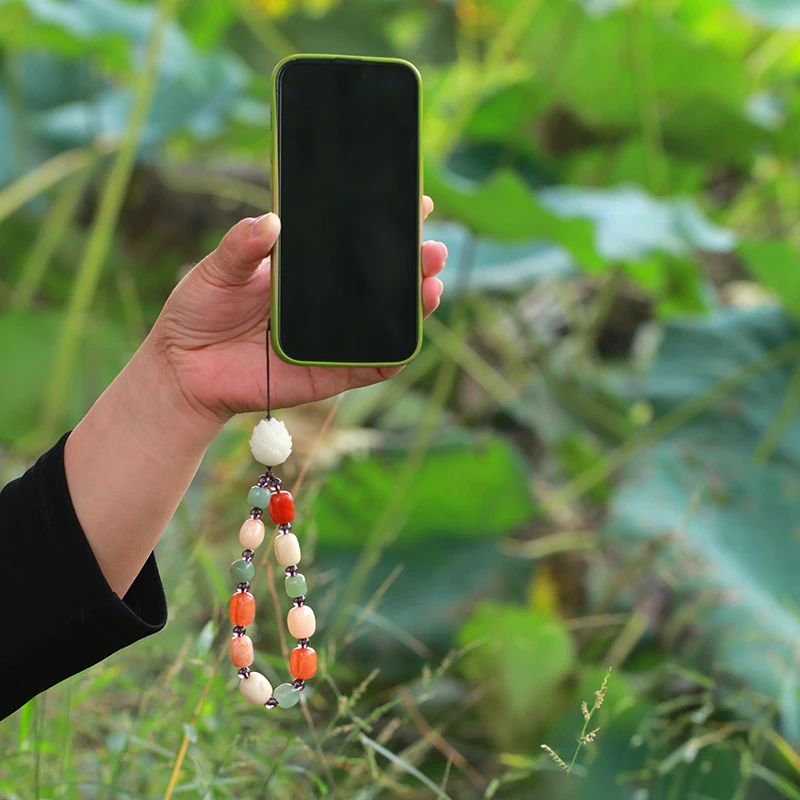 天然新疆金丝玉石英质玉创意手工串珠手提链手机壳链钥匙链包挂链