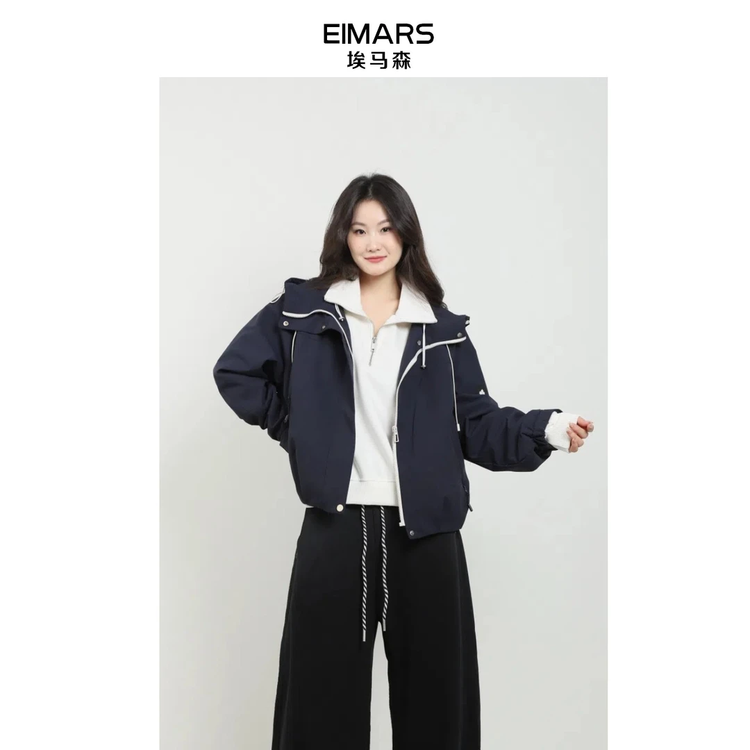 EIMARS埃马森25秋韩系连帽抽绳休闲宽松工装外套21244003