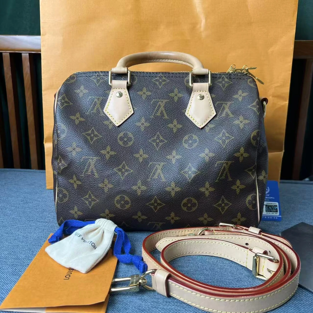 95新 LouisVuitton/路易威登 speedy25枕头包 芯片款 肩带款