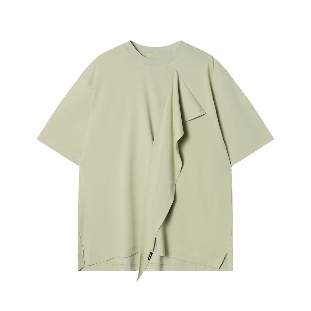 T1244不规则设计拼接男士上衣时尚休闲简约短袖百搭潮流T恤