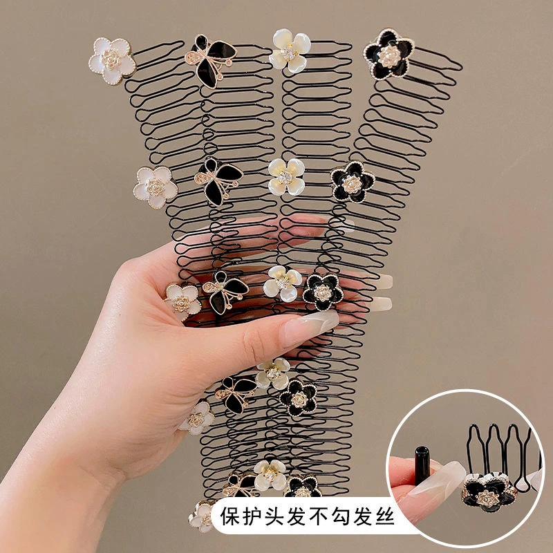 山茶花拉拉发梳简约毛发碎发整理神器后脑勺隐形倒插梳网红发饰