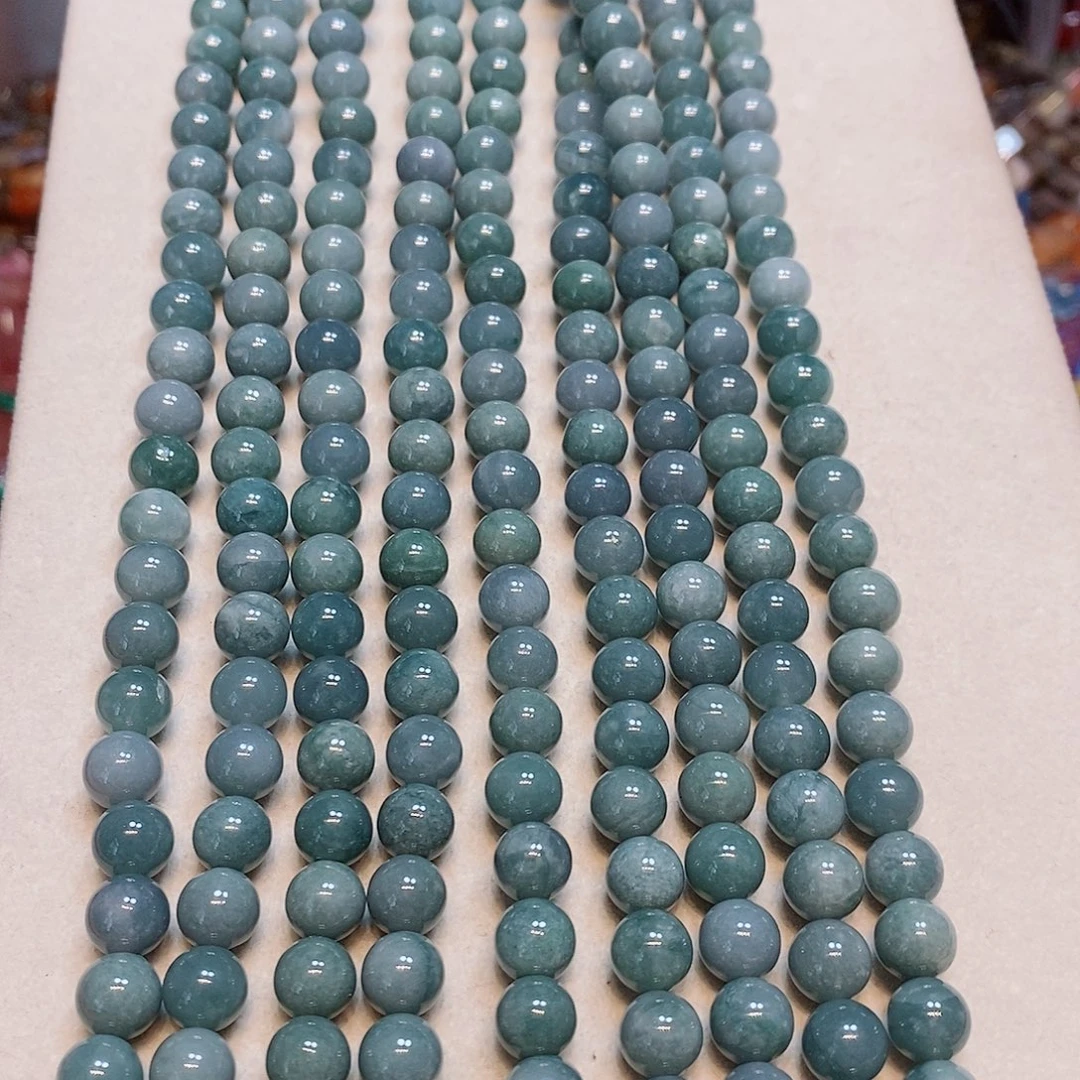 玛瑙/玉髓未镶嵌珠宝半成品8mm天然蓝翡翠一条