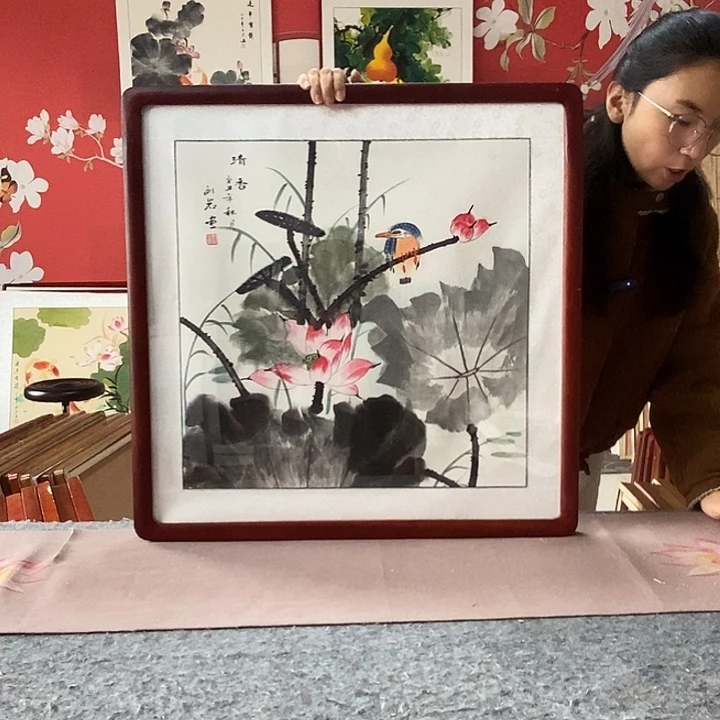 国画手写手绘带框包邮国画作品62✖️62