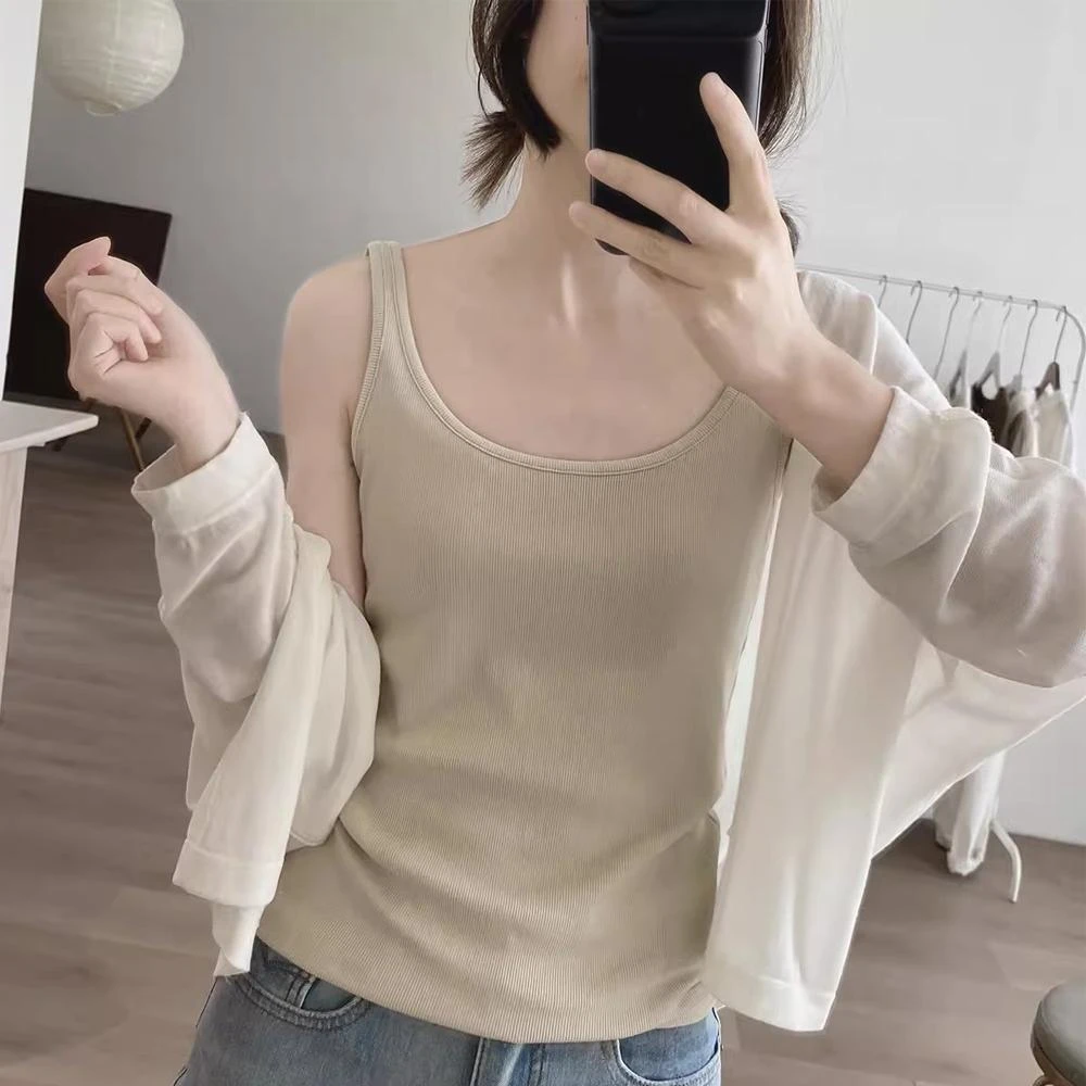 韩版简约时尚棉质减龄无袖吊带背心夏季薄款修身显瘦基础款T恤衫