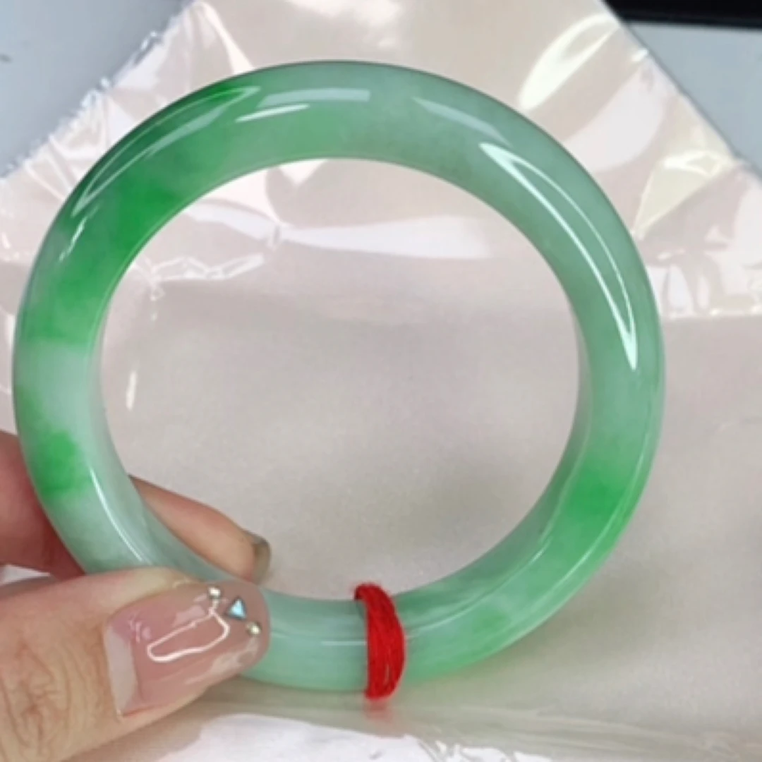 56-57圈缅甸天然翡翠满绿飘阳绿平安手镯666