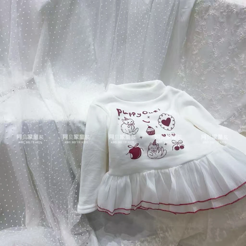 【A6】印猫咪加绒打底衫童装