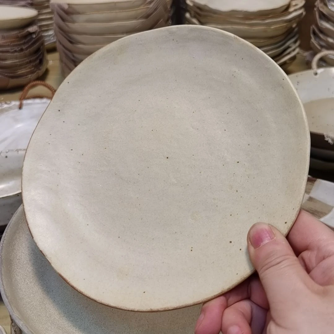 瓷片微瑕粗陶八寸浅盘两个一组