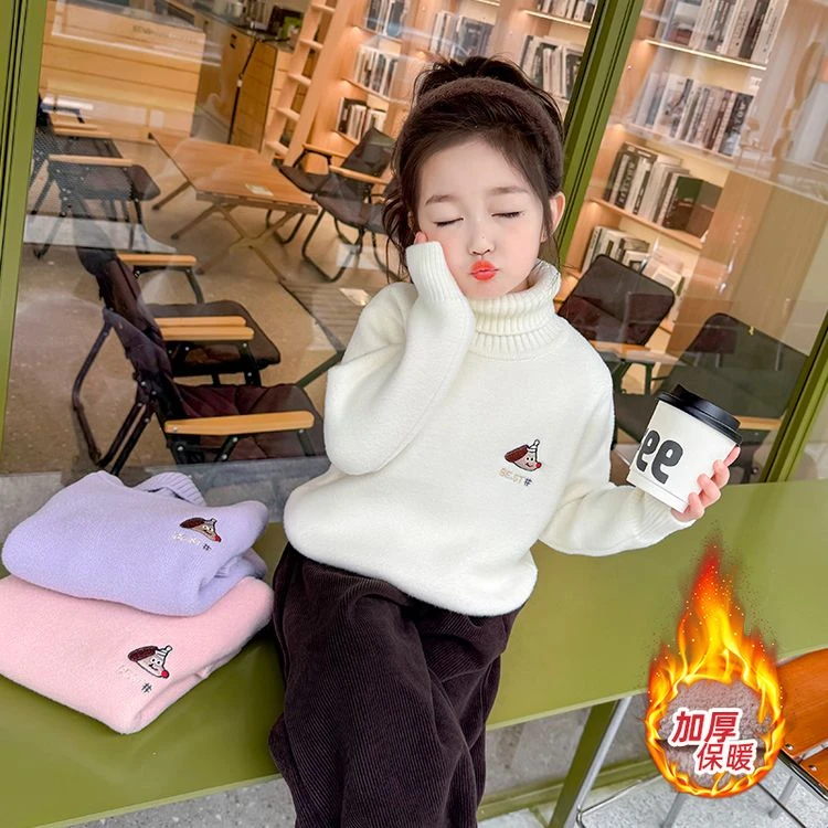 2025新款冬季加厚保暖高领毛衣女童时尚百搭可美式羊毛儿童毛衣