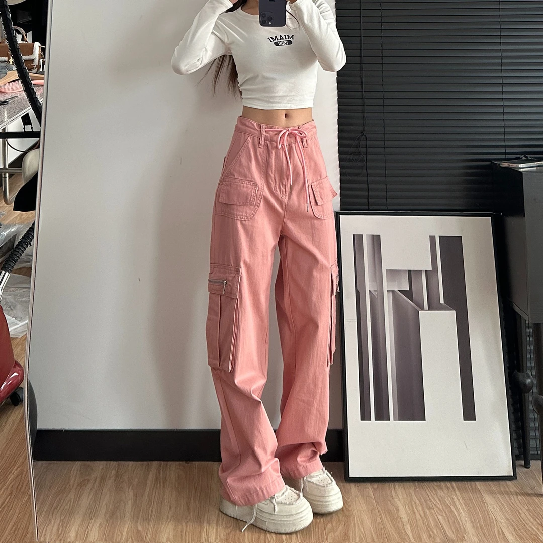 2025高街辣妹155小个子高腰直筒宽松休闲工装裤女显瘦拖地裤2330