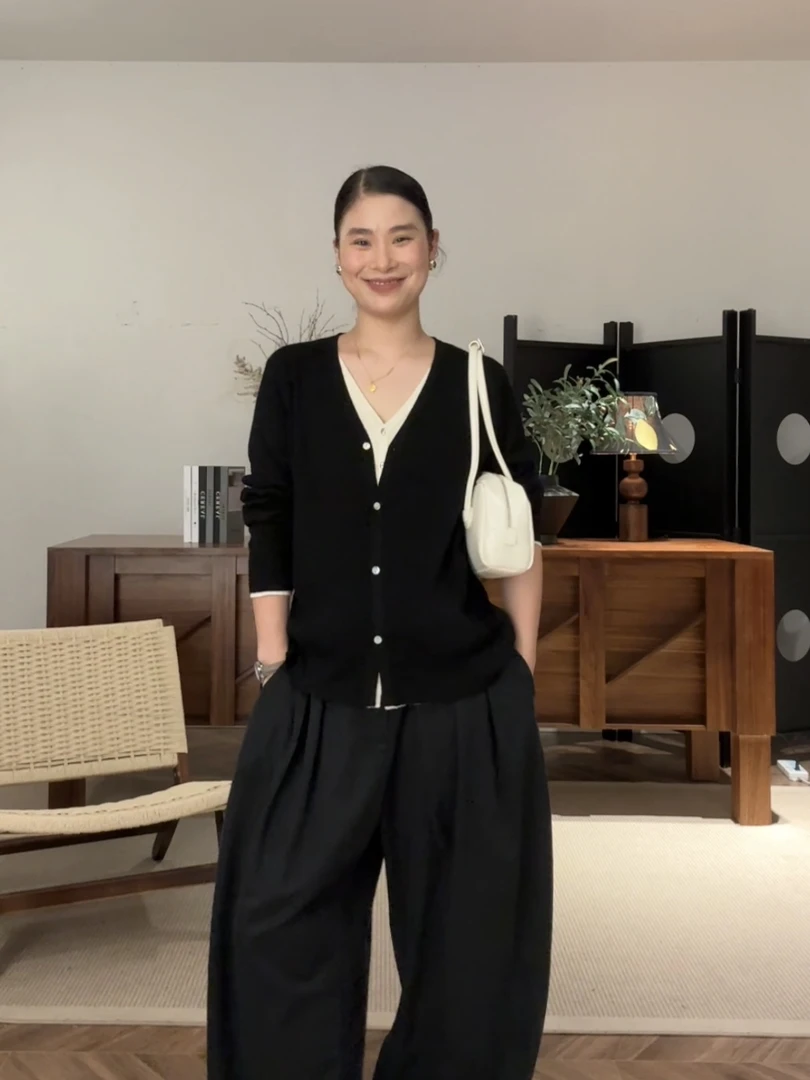 【YILI显瘦女装】时尚气质假两件V领舒适老钱针织衫 Y1507