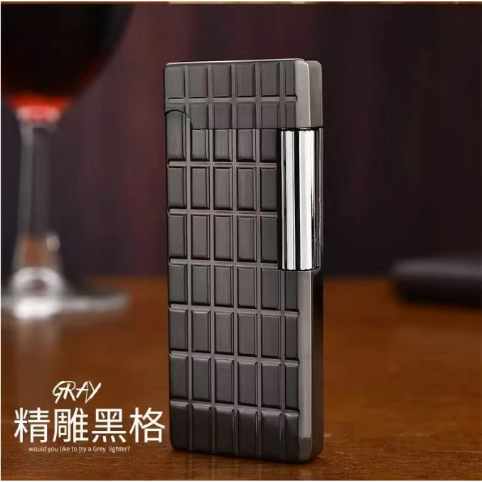 超薄精雕方格 侧滑气机复古个性打火机高档时尚