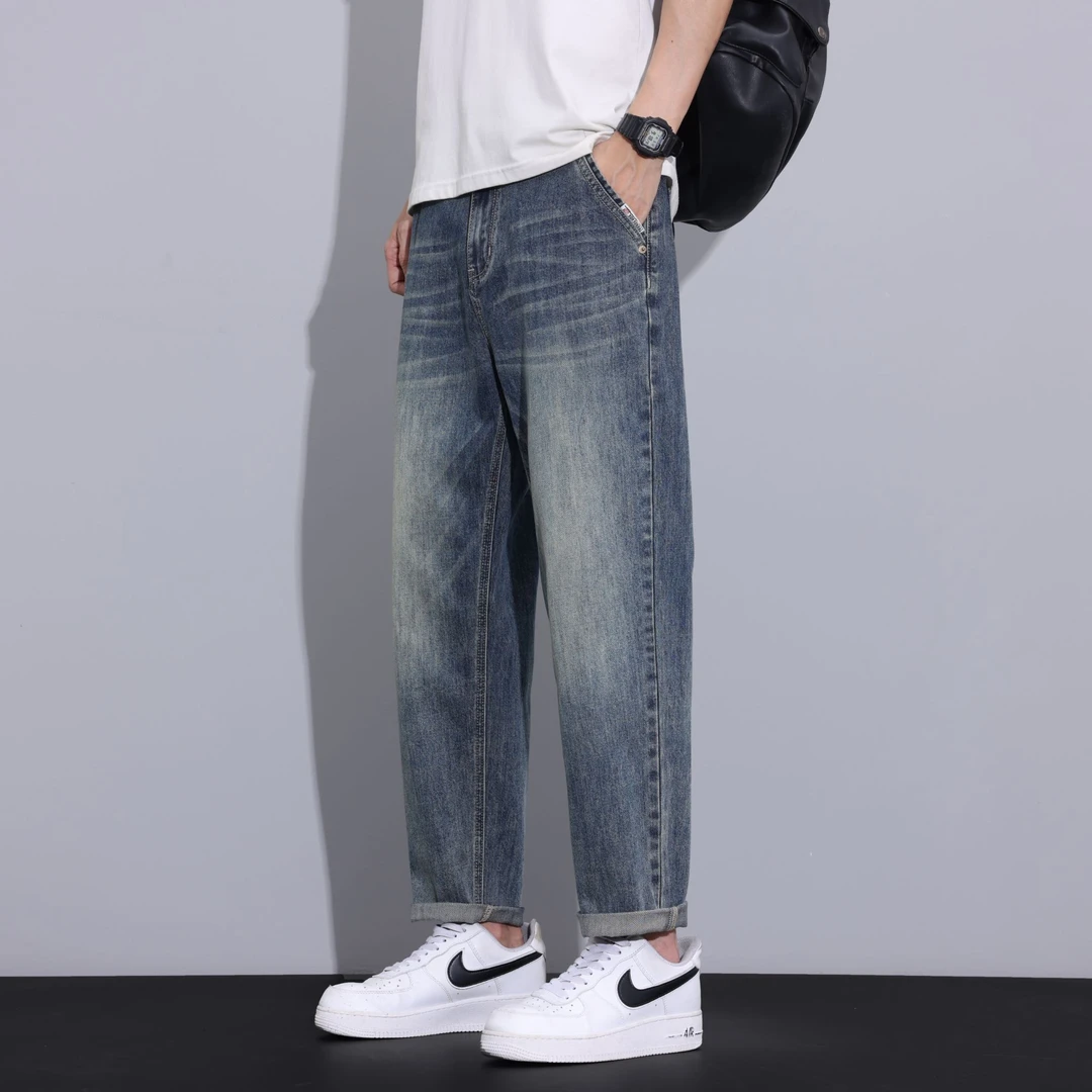 美式牛仔裤男款2025春秋季美式锥形潮流宽松直筒莱赛尔百搭裤子男