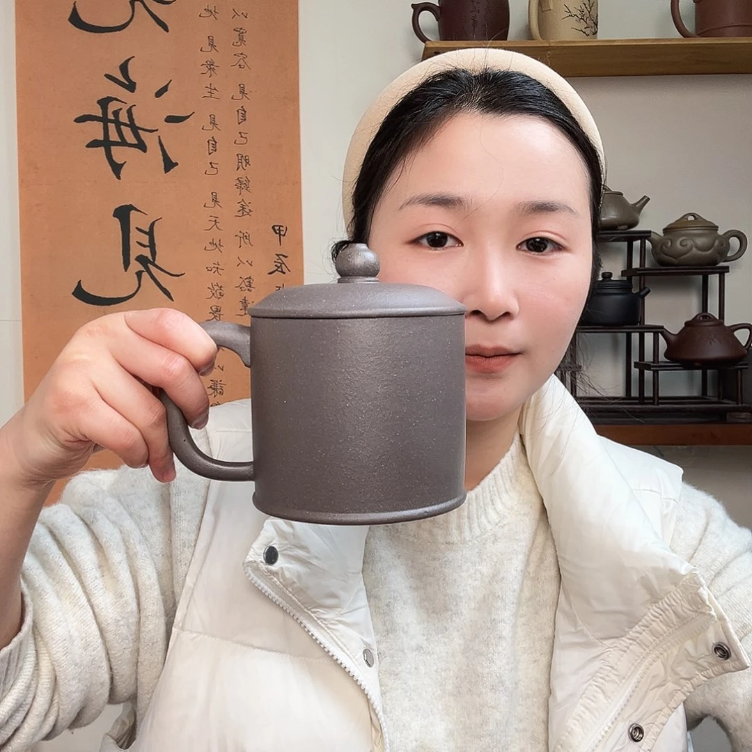 茶杯紫砂跳***漂微瑕紫砂盖杯天青