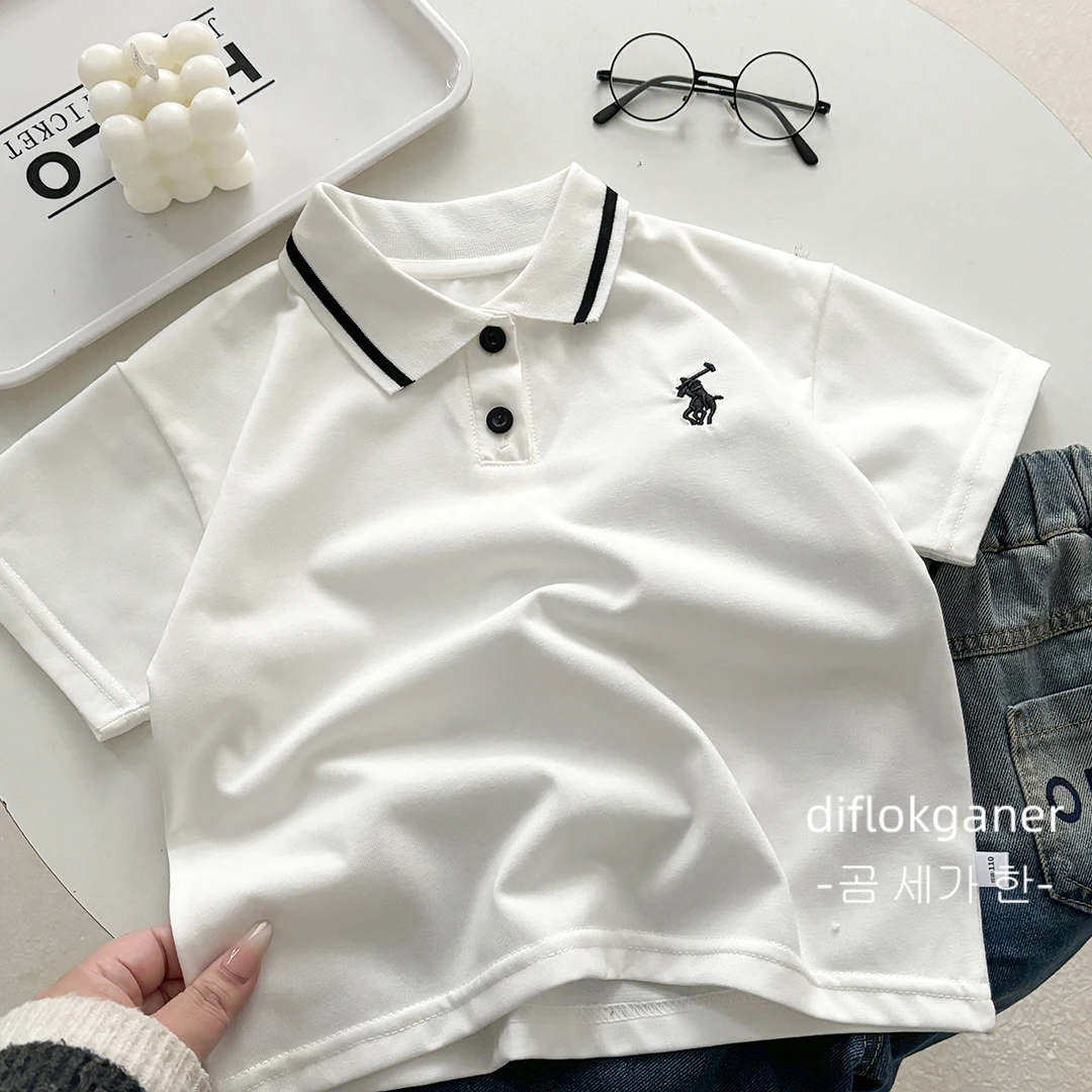 2025儿童polo衫短袖透气简约宝宝T恤高级夏季刺绣翻领童装上衣