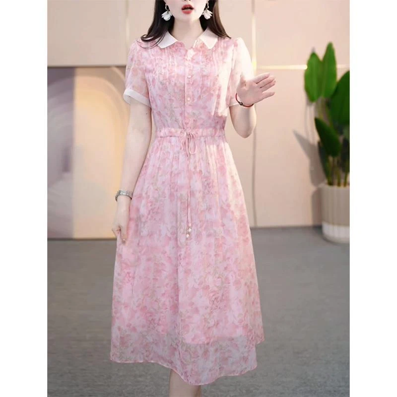 气质法式短袖连衣裙女2025新款夏季高档妈妈显法式亚麻妈妈连衣裙