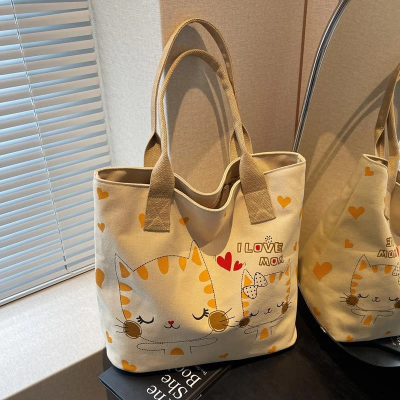 百搭洋气帆布包可爱托特包包女包2025新款春夏学院风大容量单肩包