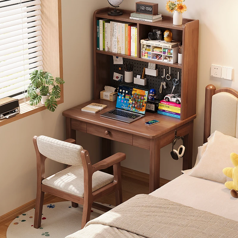 新款洞洞板家用实木书桌椅套直储藏初中办公桌加厚书架简易北欧