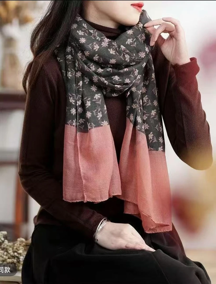 防晒碎花围巾文艺双面复古秋冬提花气质洋气时尚 5个颜色随机发