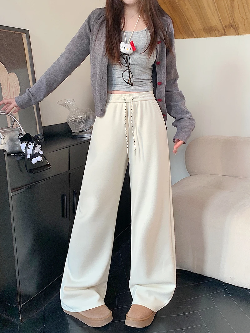 2025秋季新款胖mm大码女加绒加厚松紧垂坠感阔腿弯刀裤33300