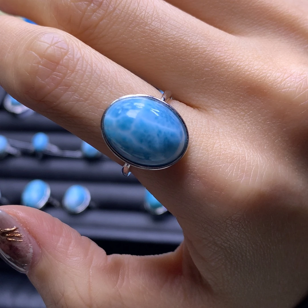 针钠钙石（海纹石）未镶嵌戒指蛋面戒指