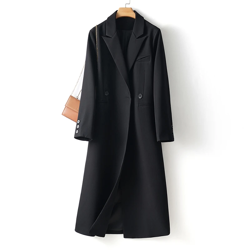 西装秋冬黑色休闲外套女2025年秋季新款韩版宽松显瘦长裤过膝大衣