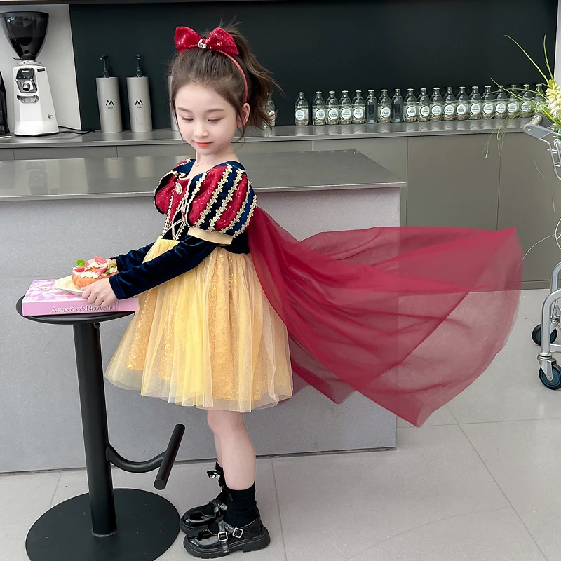 白雪公主裙女童春秋季2025新款5小女孩迪士尼礼服cos生日节儿童装