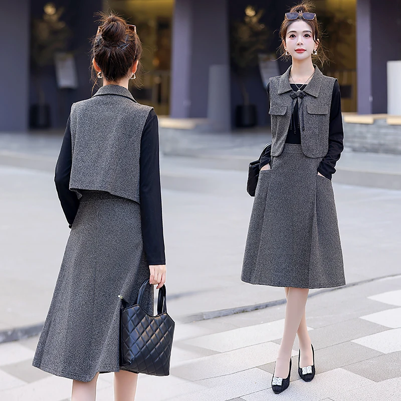 轻职风简约新中式时尚套装连衣裙显瘦穿搭2025新款小香风春秋气质