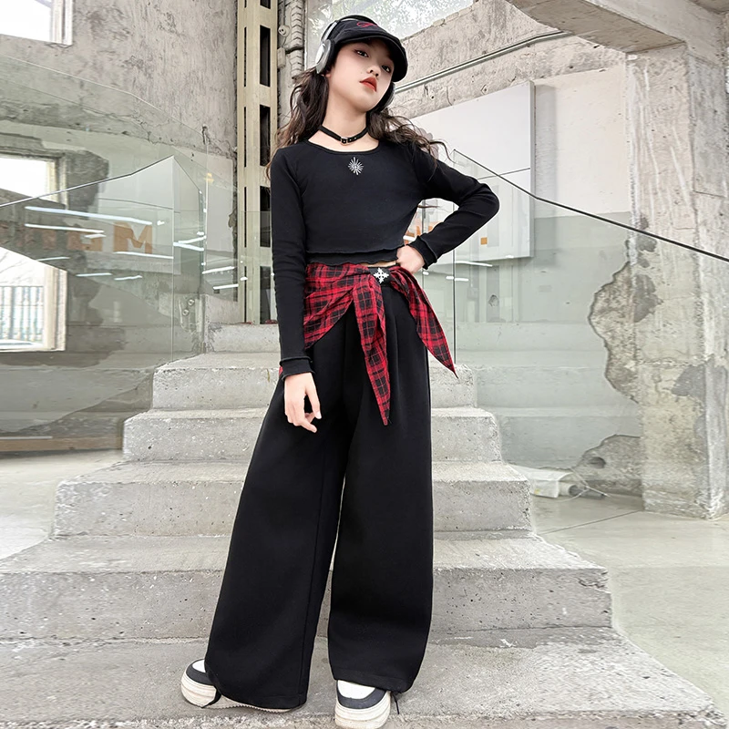 女童套装春装2025新款儿童爵士街舞服女大童春秋网红炸街工装长裤