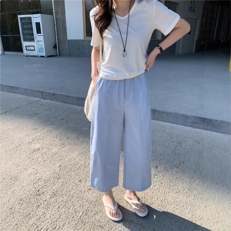 春夏薄款宽松透气感褶皱肌理松紧腰气球裤窄版气泡裤九分裤2531