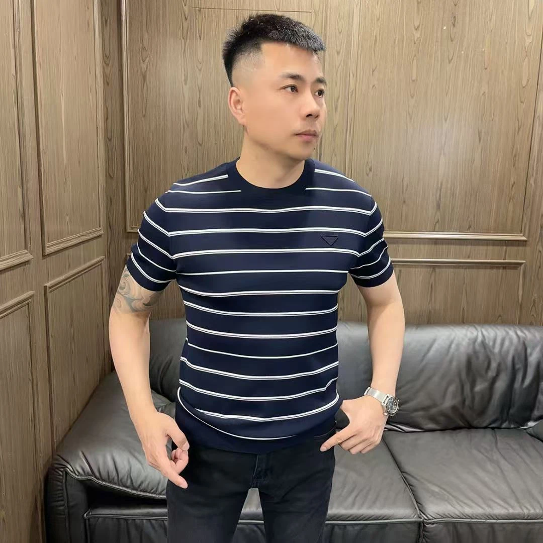 TA钴 45114 男士夏季英伦老钱风条纹简约时尚百搭圆领短袖T恤