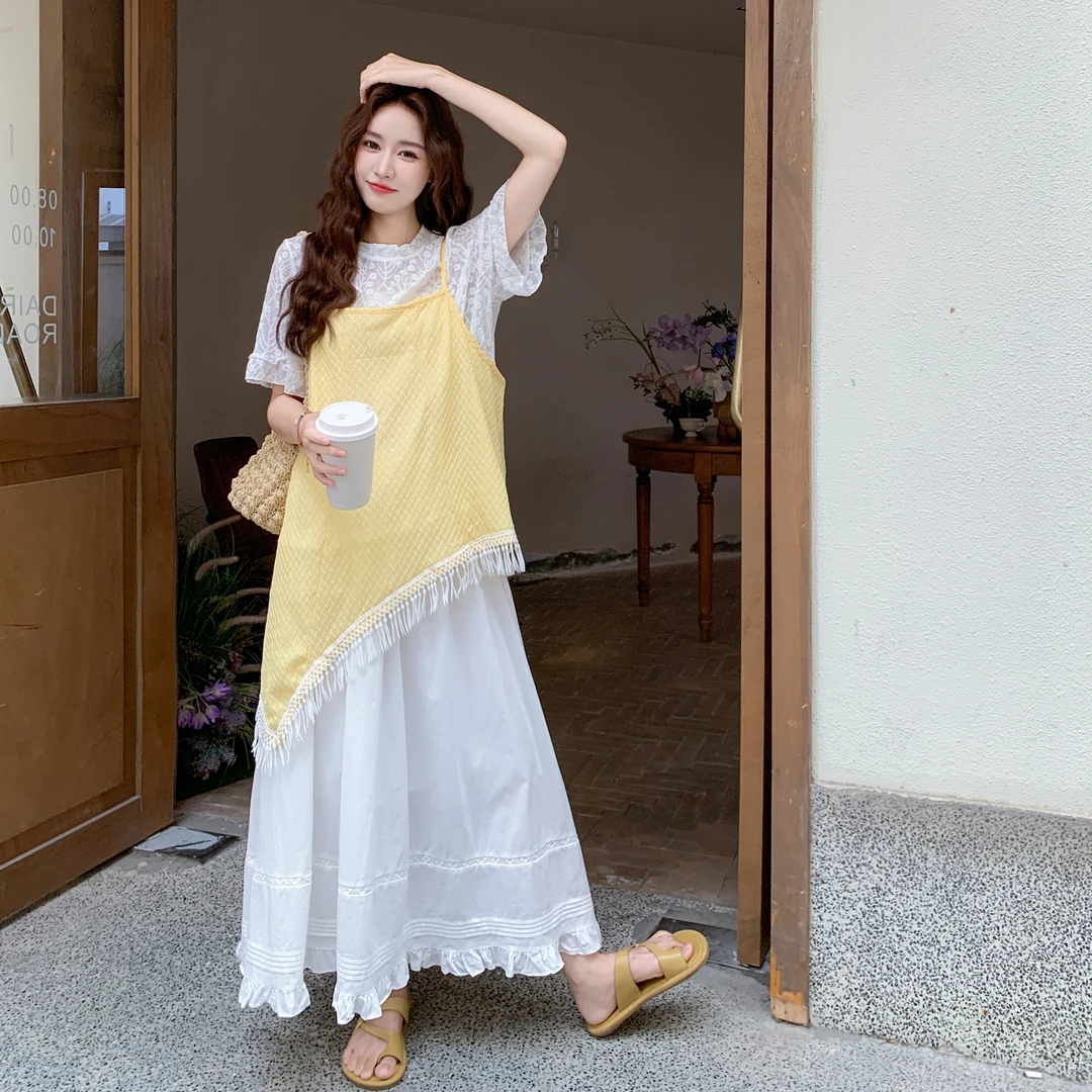 小清新高级感女套装裙2025夏季新款甜美不规则吊带半身裙三件套