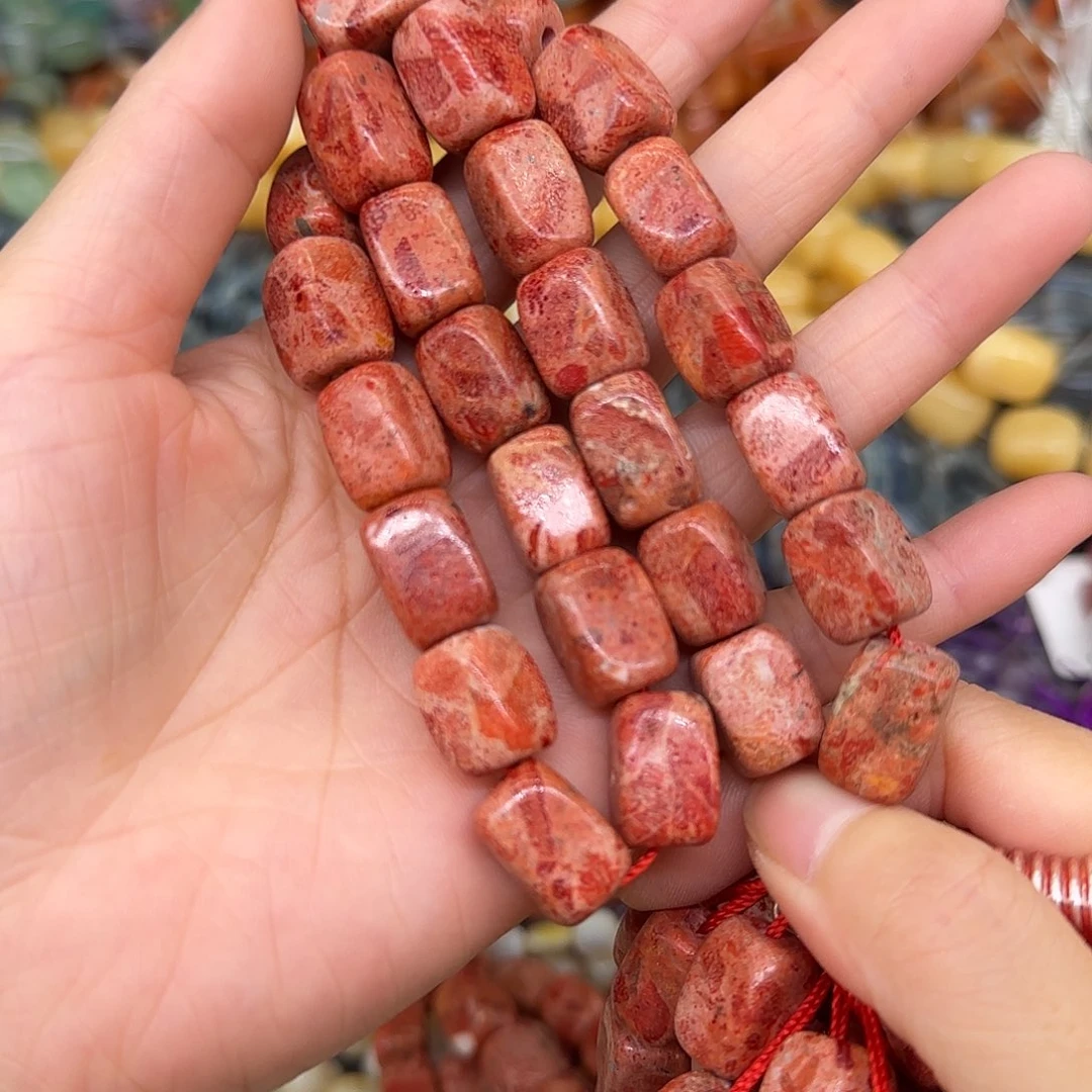 玛瑙/玉髓合金珠宝半成品10mm方块大孔一条