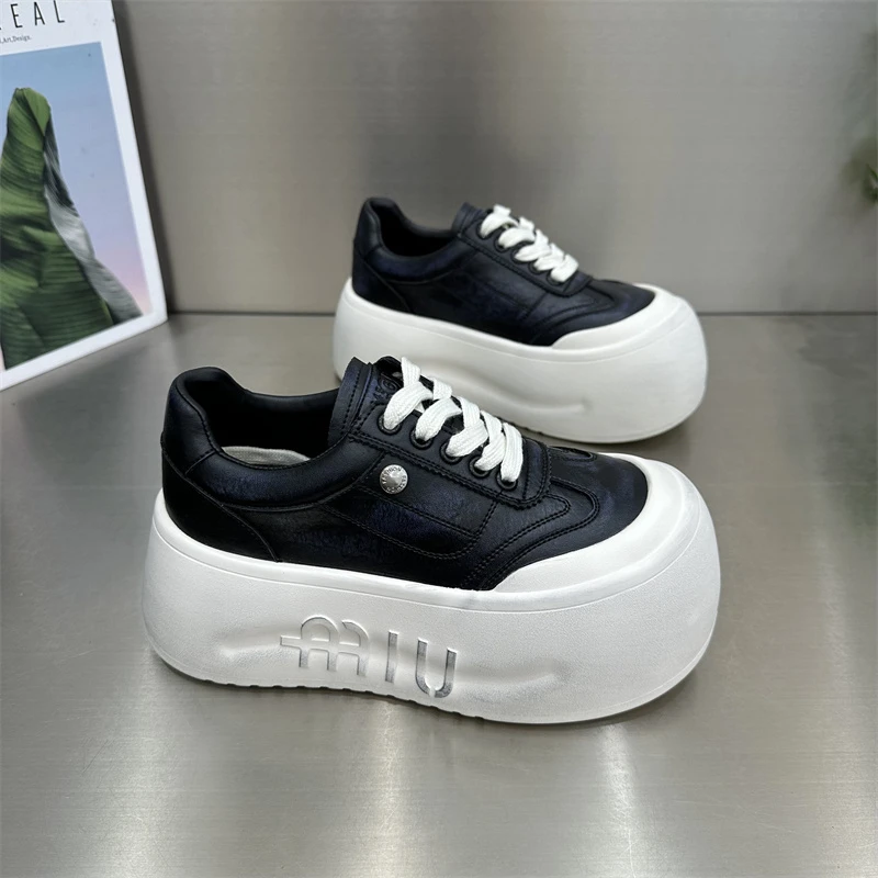 女士时尚百搭春季白鞋低帮韩版系带厚底秋季鞋子新款高定潮流潮鞋