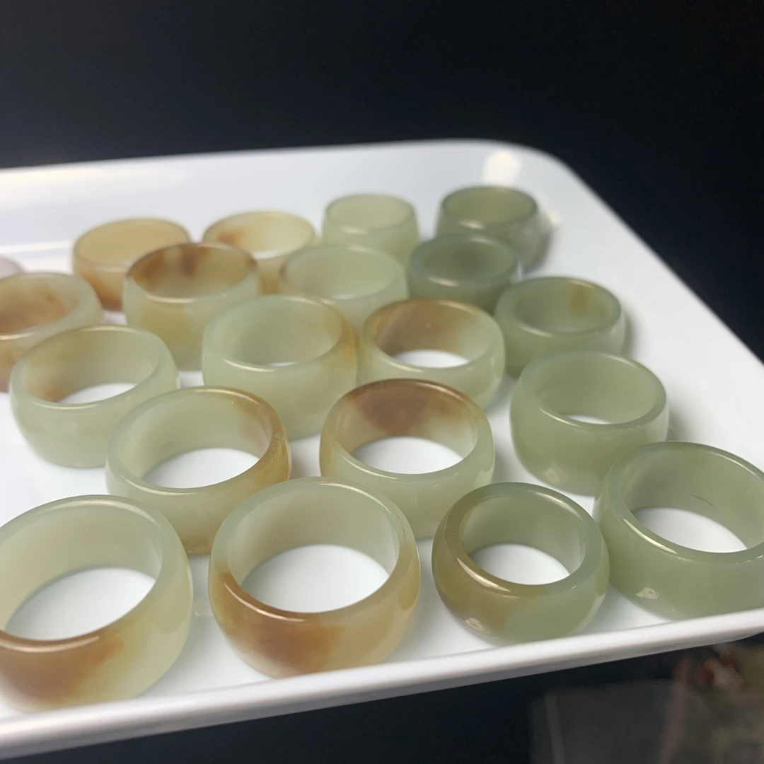 ［钰杰和田玉］和田玉且末糖清宽版指环 墩子戒圈 多样品发货发一件