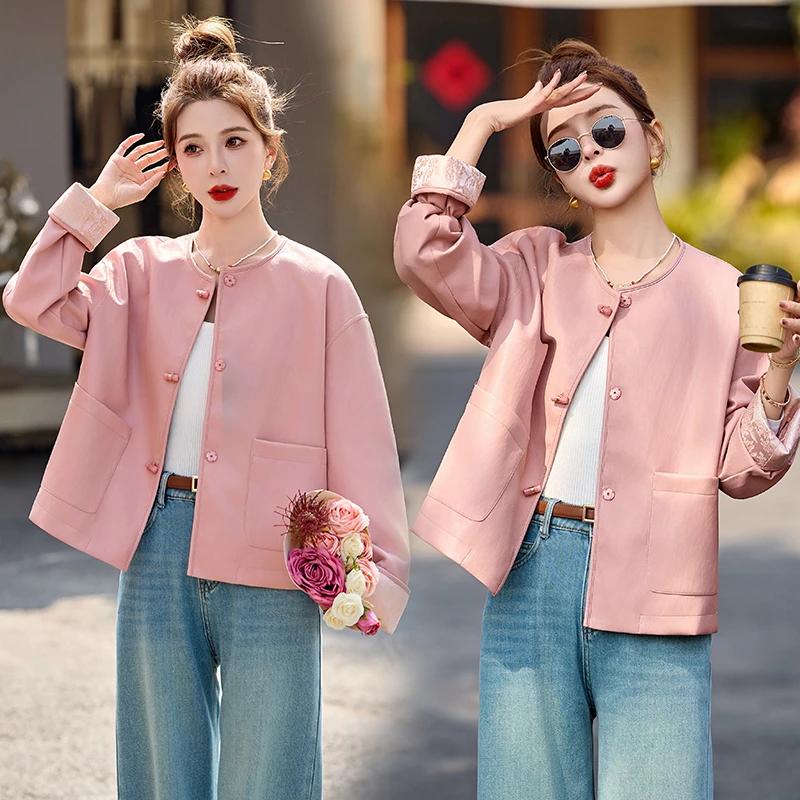 2025春装新款时尚韩版休闲百搭欧货皮衣外套女宽松显瘦PU皮夹克潮