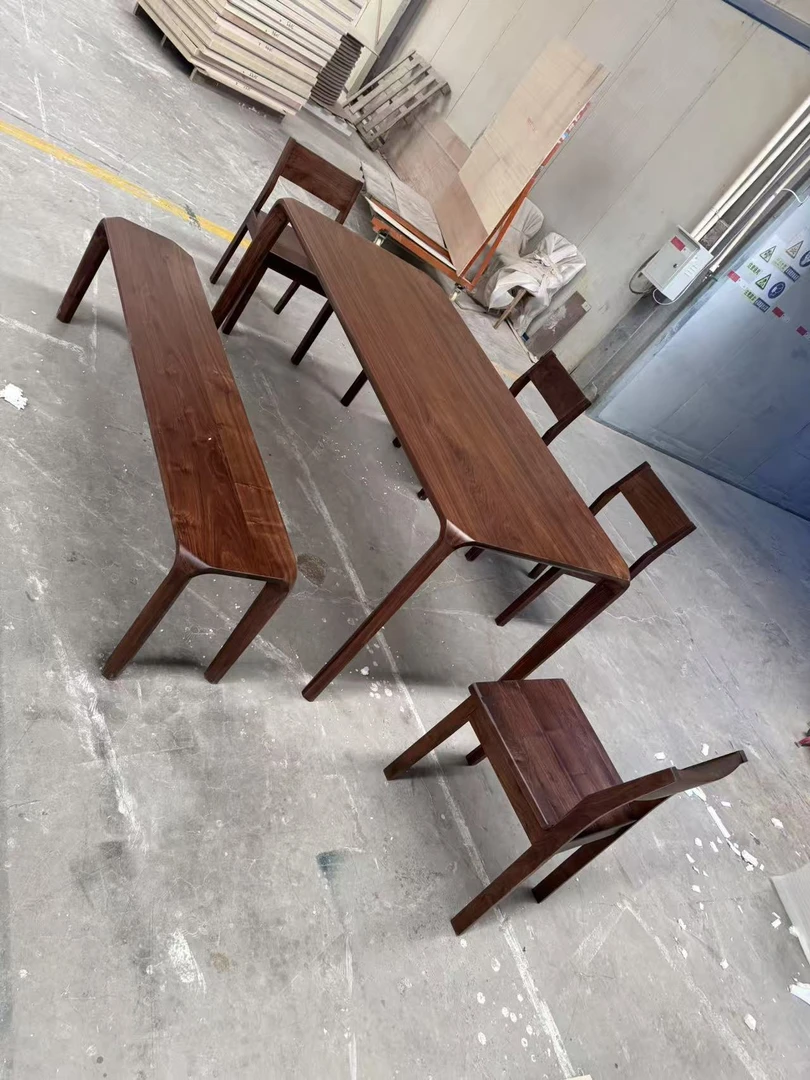 北美餐厅黑胡桃木餐桌餐桌椅桌子家用长方形简约现代实木书桌饭桌