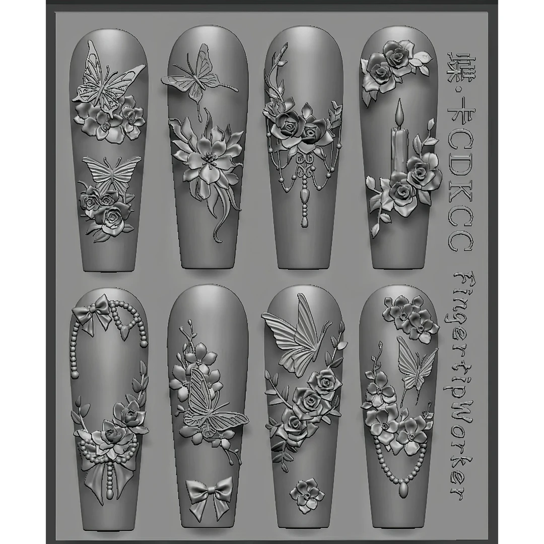 FingertipWorker｜新品美甲模具链接法式蝴蝶结小花藤蔓蝶恋花