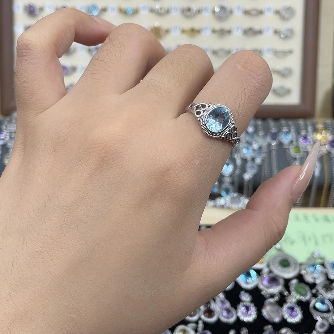 戒指托帕石银S925镶嵌