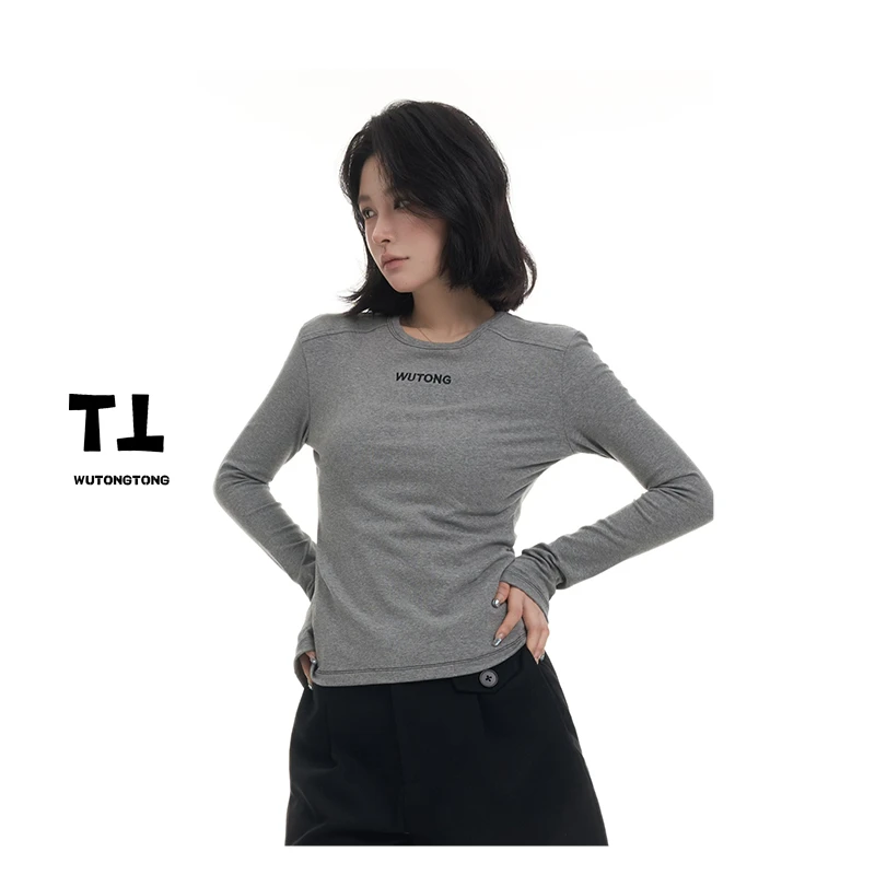 吴童童现货【简童】早秋字母刺绣长袖T恤衫简约韩版休闲上衣62557