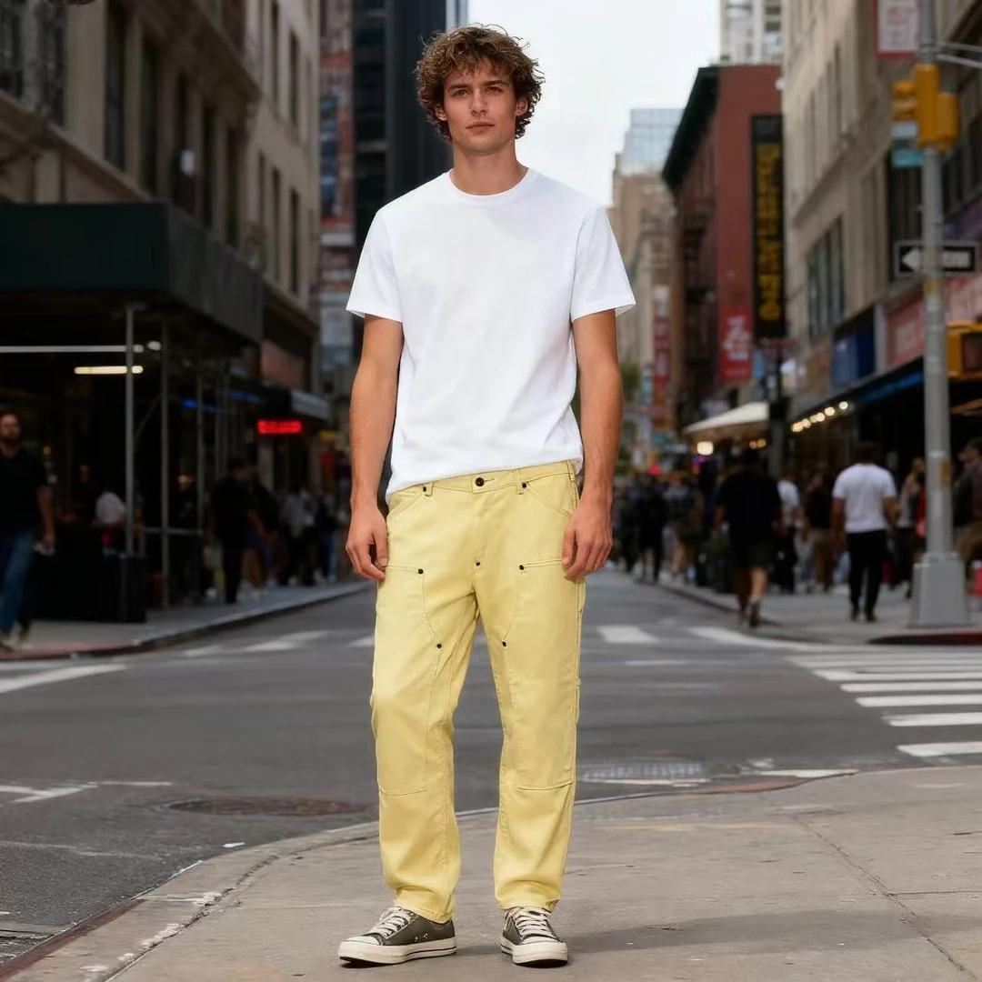 男士水洗休闲裤拼接直筒潮工装裤宽松秋季户外长裤 5184